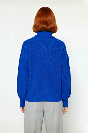 Kadın Oversize Düşük Kol Balıkçı Yaka Akrilik Selanik Triko Kazak Soğuk Havaların Şık ve Rahat