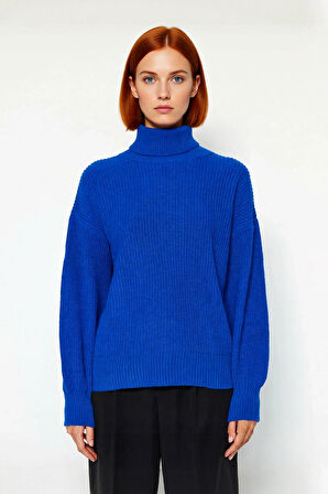 Kadın Oversize Düşük Kol Balıkçı Yaka Akrilik Selanik Triko Kazak Soğuk Havaların Şık ve Rahat