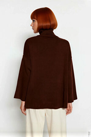 Kadınlar İçin Konforlu Oversize Basic Düşük Kol Balıkçı Yaka Triko Kazak Kış Günleri Şıklığı