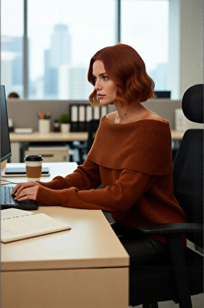 Kadın Triko Kışlık Kazak Regular Kalıp Uzun Kollu Carmen Yaka Günlük ve Şık Kombinler İçin