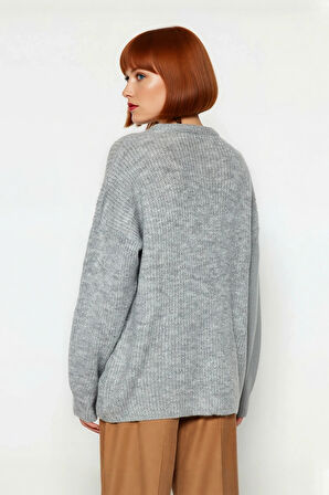 Kadın Rahat Oversize Triko Kazak Düşük Kol Bisiklet Yaka Kışlık Günlük Basic Giyim Stili Kaliteli