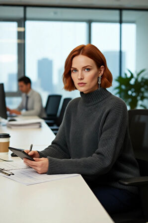 Kadın Gri Dik Yaka Oversize Akrilik Triko Kazak Günlük Şıklık İçin İdeal Uzun Kollu Tasarım