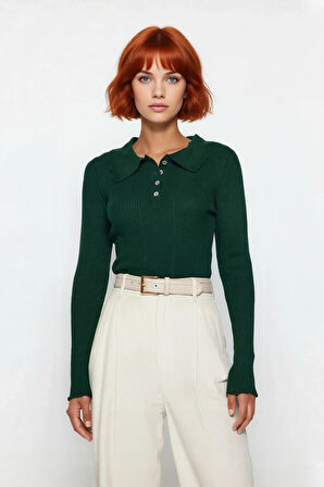 Kadın Basic Uzun Kollu Triko Polo Yaka Kazak Akrilik Materyal İlkbahar Sonbahar Günlük Şıklık