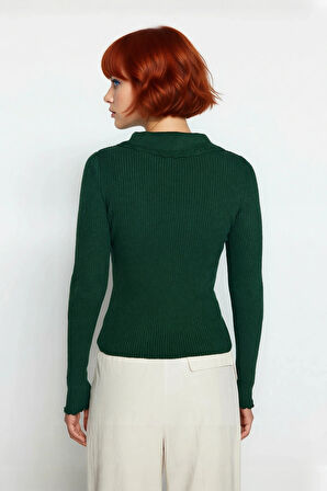 Kadın Basic Uzun Kollu Triko Polo Yaka Kazak Akrilik Materyal İlkbahar Sonbahar Günlük Şıklık