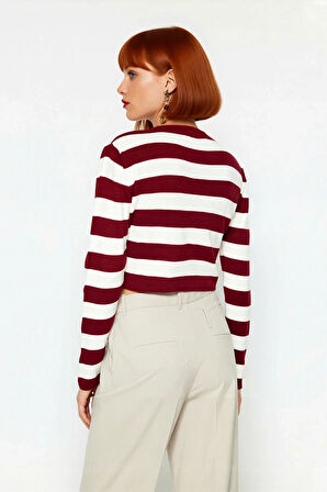 Kadın Uzun Kol Bisiklet Yaka Çizgili Crop Triko Kazak Günlük Şıklık ve Konfor Sunan Model Kaliteli