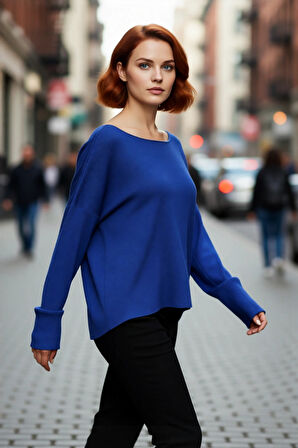 Kadın Büyük Beden Düz Desen Triko Kazak Rahat Kalıp Düşük Kol Bisiklet Yaka Kış Şıklığı Kaliteli