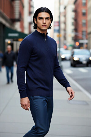 Erkek Casual Şık Regular Fit Pamuk Akrilik Triko Yarım Balıkçı Fermuarlı Kazak Kış İçin Kaliteli