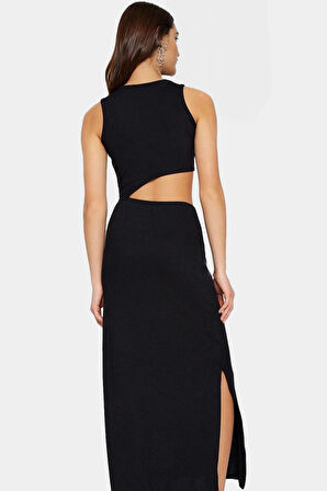Kadın Maxi Elbise Bodycon Bisiklet Yaka Cut Out Detay Örme Kumaş Seçkin Malzeme