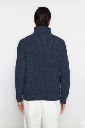 Erkek Casual Giyim İçin İdeal Regular Fit Düz Desen Fermuarlı Balıkçı Yaka Kalın Triko Kazak