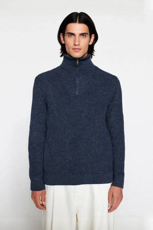Erkek Casual Giyim İçin İdeal Regular Fit Düz Desen Fermuarlı Balıkçı Yaka Kalın Triko Kazak