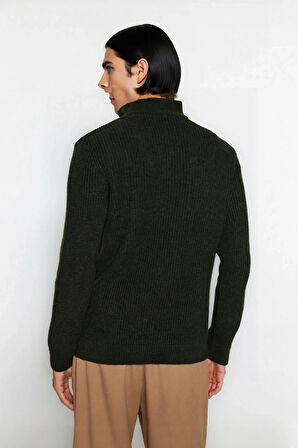 Erkek Casual Giyim İçin İdeal Regular Fit Düz Desen Fermuarlı Balıkçı Yaka Kalın Triko Kazak