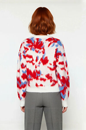 Kadın Basic Bisiklet Yaka Oversize Kalıp Batik Desenli Triko Kazak Kışlık Konfor Sunar Kaliteli