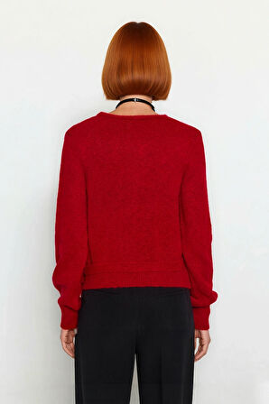 Kadın Düz Desen Kruvaze Triko Kazak Regular Kalıp Standart Kol Kış Sezonu İçin İdeal Günlük Şıklık