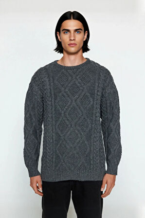 Erkek Basic Oversize Kalın Saç Örgülü Bisiklet Yaka Kazak Rahat Ve Stil Sahibi Kombinler Kaliteli