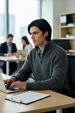 Erkek Basic Regular Fit Fermuarlı Dik Yaka Selanik Örgü Triko Kazak Günlük Stilinize Modern Dokunuş.