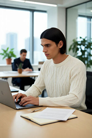 Unisex Oversize Rahat Kesim Saç Örgü Desenli Bisiklet Yaka Uzun Kol Triko Kazak Kış İçin İdeal