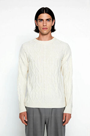 Unisex Oversize Rahat Kesim Saç Örgü Desenli Bisiklet Yaka Uzun Kol Triko Kazak Kış İçin İdeal