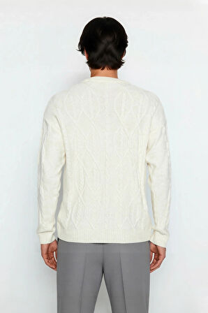 Unisex Oversize Rahat Kesim Saç Örgü Desenli Bisiklet Yaka Uzun Kol Triko Kazak Kış İçin İdeal