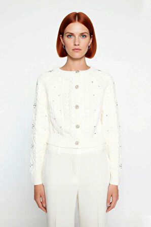 Kadın Regular Kalıp Çift Yüzlü Akrilik Triko Hırka Saç Örgü Desenli Kışlık Giyim Tarzı Kaliteli