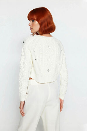 Kadın Regular Kalıp Çift Yüzlü Akrilik Triko Hırka Saç Örgü Desenli Kışlık Giyim Tarzı Kaliteli