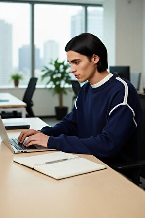 Erkek Bisiklet Yaka Oversize Akrilik Triko Kazak Biye Detaylı Uzun Kollu Kışlık Giyim Kaliteli