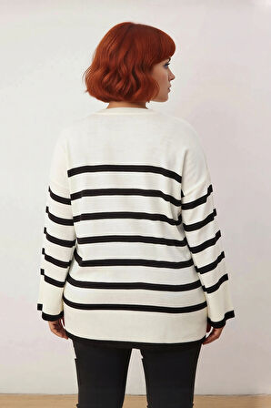 Kadın Casual Ortamlar İçin İdeal Uzun Kollu Orta Kalınlıkta Çizgili Bisiklet Yaka Triko Kazak