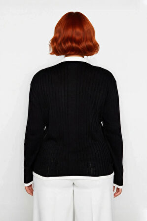 Kadın Basic Siluet İnce Akrilik Dokuma Fitilli Dik Yaka Triko Kazak Standart Uzun Kollu Model