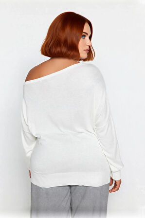 Kadın Basic Siluet Standart Kol Carmen Yaka Triko Kazak Günlük Kombinler İçin Çok Yönlü Kaliteli