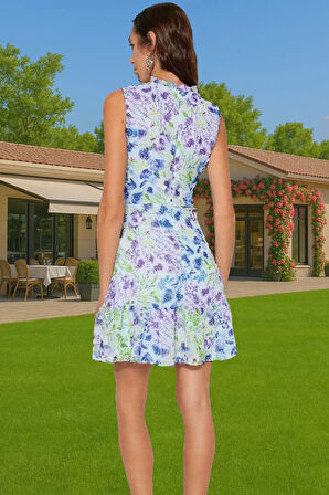 Yazlık Astarlı Mini Elbise Polyester Çiçekli Dokuma A Kesim Kaliteli İşçilik Mükemmel Uyum