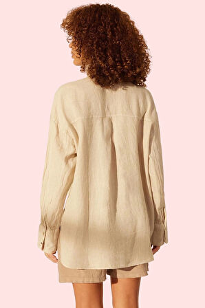 Kadın Düz Keten Gömlek Oversize Kalıp Günlük Ve Şık Yazlık Hafta Sonu Yaz Aylarının Vazgeçilmezi