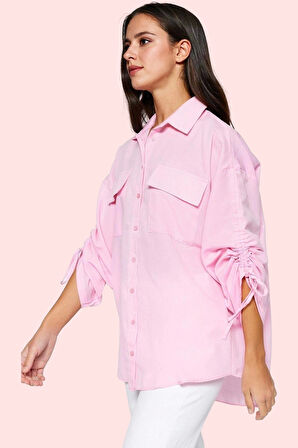 Kadın Günlük Gömlek Büzgülü Kollar Dokuma Kumaş Rahat Kalıp Tüm Sezonlar Dayanıklı Malzeme