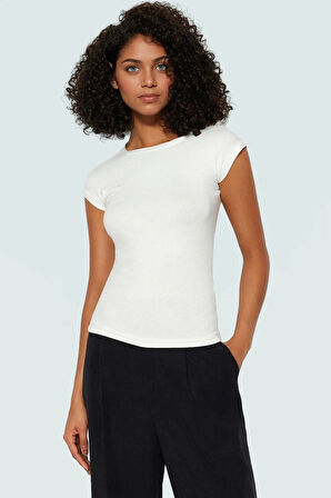 Rahat Kesim Bluz Bisiklet Yaka Viskoz Ribana Kumaş Günlük Stil Trend Tasarım Ve Şık