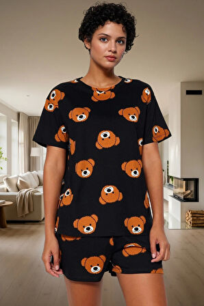 Ayıcıklı Homewear Pijama Takımı %100 Pamuk Regular Kalıp Dayanıklı Malzeme Konforlu Kesim
