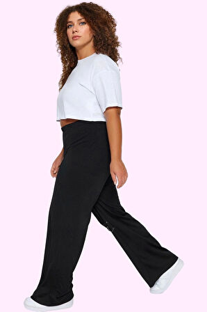 Kadın Wide Leg Pantolon Yüksek Bel Örme Kumaş Günlük Hafta Sonu Yaz Aylarının Vazgeçilmezi