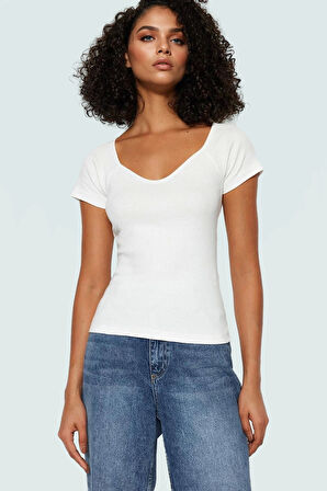 Kısa Kollu Fitted Örme Bluz Esnek Nefes Alan Pamuk Dayanıklı Malzeme Seçkin