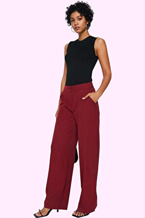 Kadın Casual Wide Leg Pantolon Dokuma Kumaş Yüksek Bel Çift Cepli Günlük Dayanıklı Malzeme