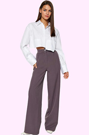 Kadın Casual Wide Leg Pantolon Dokuma Kumaş Yüksek Bel Çift Cepli Günlük Dayanıklı Malzeme