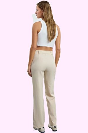 Kadın Yüksek Bel Boru Paça Pantolon; Dokuma Uzun Boy Casual Stil Yaz Aylarının Vazgeçilmezi