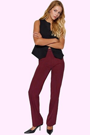 Kadın Yüksek Bel Boru Paça Pantolon; Dokuma Uzun Boy Casual Stil Yaz Aylarının Vazgeçilmezi