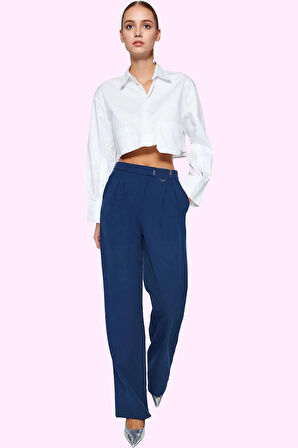 Kadın Boru Paça Pantolon Polyester Elastan Günlük Ve İş Kullanımı Yaz Aylarının Vazgeçilmezi