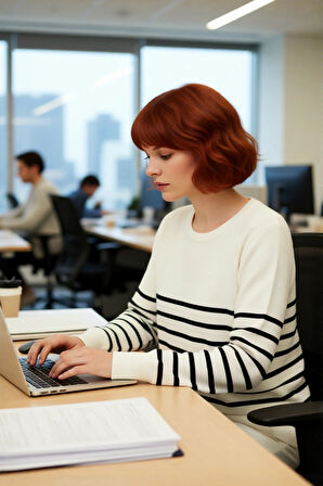 Kadın Bisiklet Yaka Çizgili Triko Kazak Standart Kol Rahat Kalıp Günlük Sonbahar Kış Şıklığı