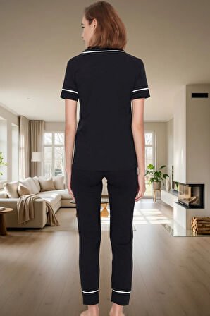 Pamuklu Kuzu Baskılı Pijama Takımı Regular Kalıp Uzun Paça Ömürlü Özel Tasarım