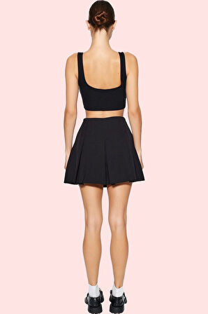 Kadın Pileli Şort Etek Dokuma Kumaş Rahat Günlük Yüksek Bel Hafta Sonu Yaz Aylarının Vazgeçilmezi