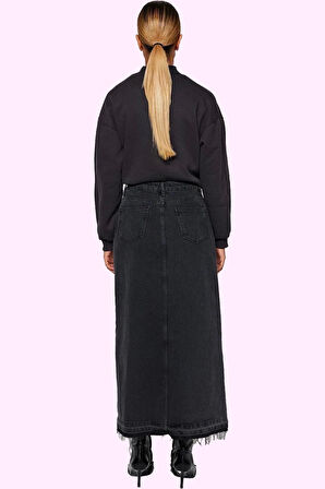 Kadın A line Maxi Denim Etek Kemerli Yırtmaçlı Pamuk Günlük Şıklık Yaz Aylarının Vazgeçilmezi