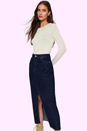 Kadın Pamuk Denim Maxi Etek Düz Desen Normal Bel Casual Stil Günlük Kullanım Modern Tasarım