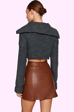 Kadın A line Kalem Etek Suni Deri Renk Yüksek Bel Mini Günlük Hafta Sonu Dayanıklı Malzeme