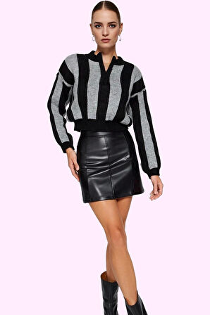 Kadın A line Kalem Etek Suni Deri Renk Yüksek Bel Mini Günlük Hafta Sonu Dayanıklı Malzeme