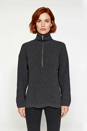 Kadın Orta Kalınlık Düşük Kol Selanik Dokuma Regular Kesim Uzun Triko Kazak Günlük Kullanıma Uygun