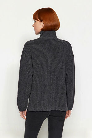 Kadın Orta Kalınlık Düşük Kol Selanik Dokuma Regular Kesim Uzun Triko Kazak Günlük Kullanıma Uygun