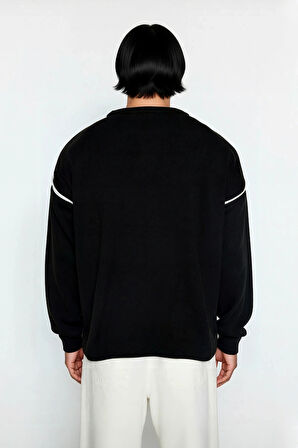 Erkek Büyük Beden Oversize Kalıp Bisiklet Yaka Düşük Kol Biye Detaylı Triko Kazak Kışlık Stil